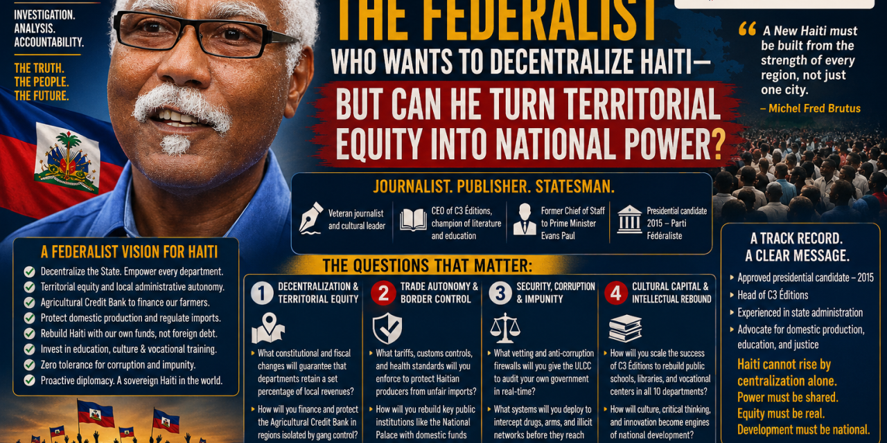 🇭🇹 HAITI POLITIC | INVESTIGATIVE PROFILE – MICHEL FRED BRUTUS: THE FEDERALIST WHO WANTS TO DECENTRALIZE HAITI—BUT CAN HE TURN TERRITORIAL EQUITY INTO NATIONAL POWER?