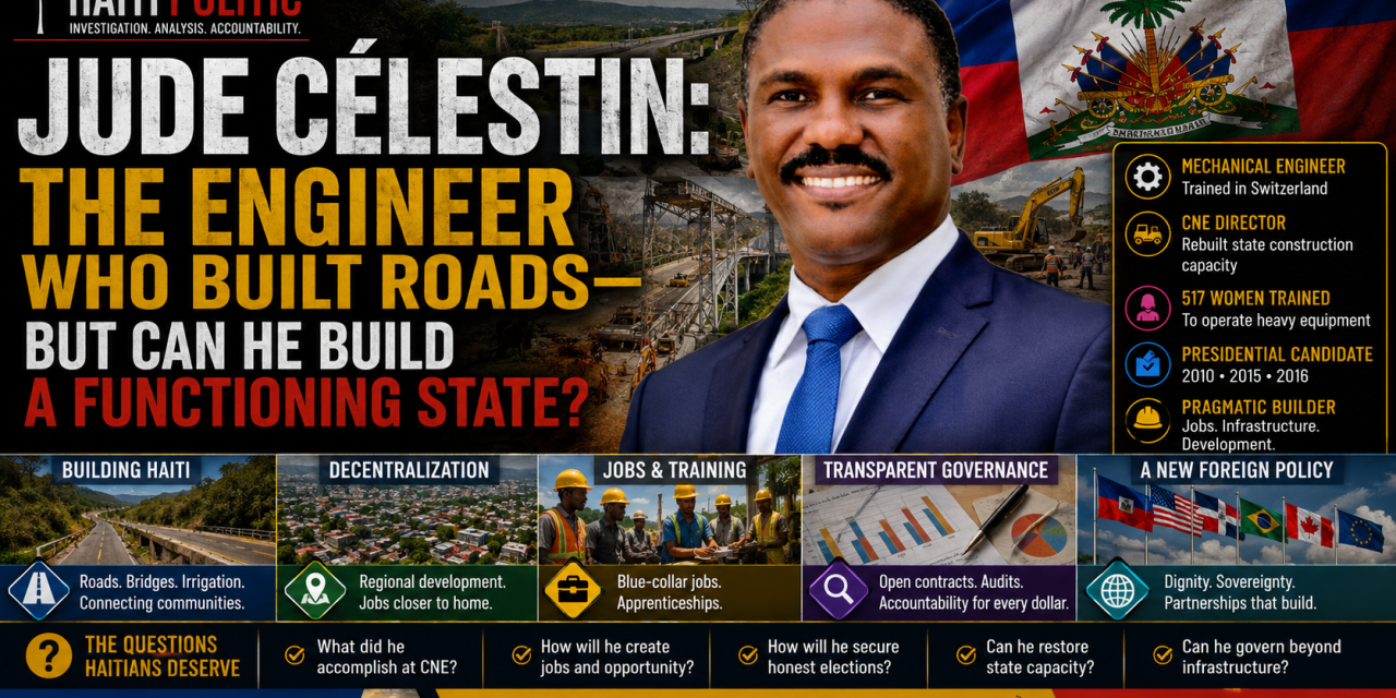 🔎 HAITI POLITIC INVESTIGATION – JUDE CÉLESTIN: THE ENGINEER WHO BUILT ROADS—BUT CAN HE BUILD A FUNCTIONING STATE?