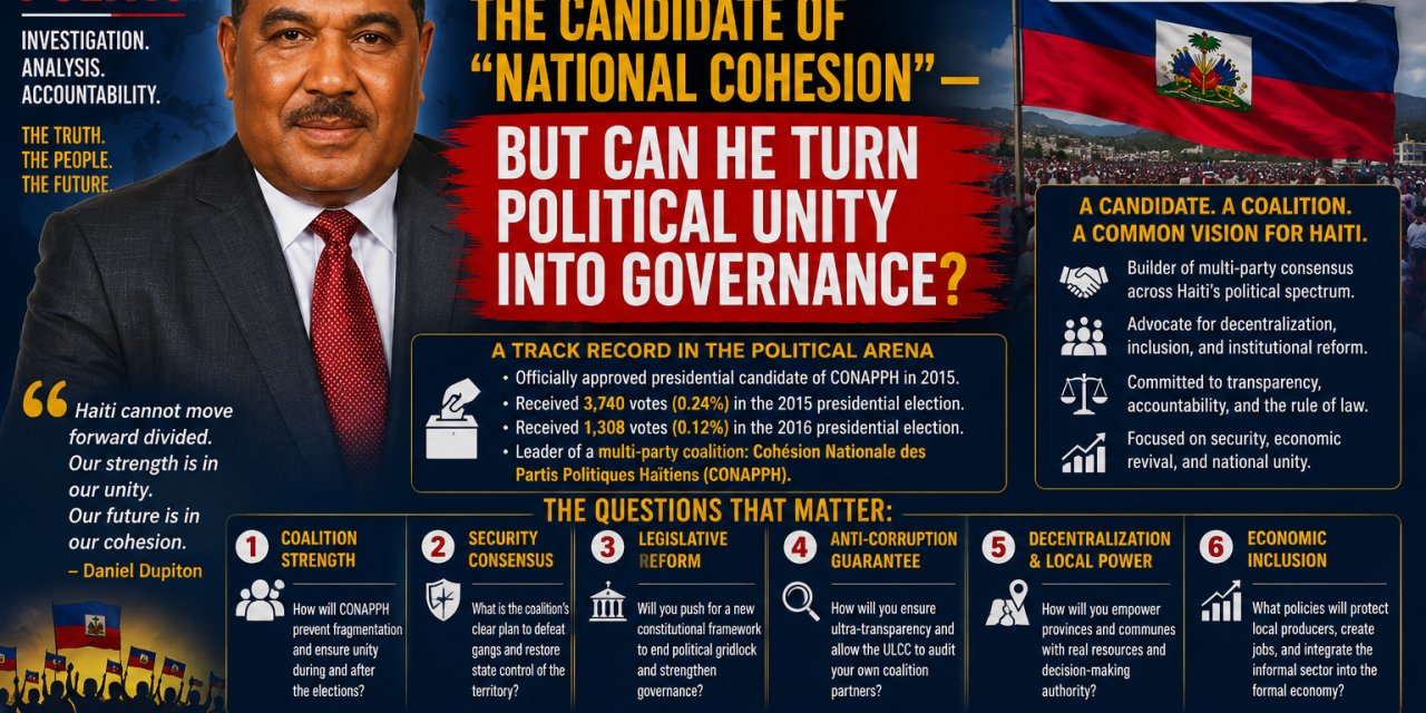 🇭🇹 HAITI POLITIC | INVESTIGATIVE PROFILE – DANIEL DUPITON: THE CANDIDATE OF “NATIONAL COHESION”—BUT CAN HE TURN POLITICAL UNITY INTO GOVERNANCE?