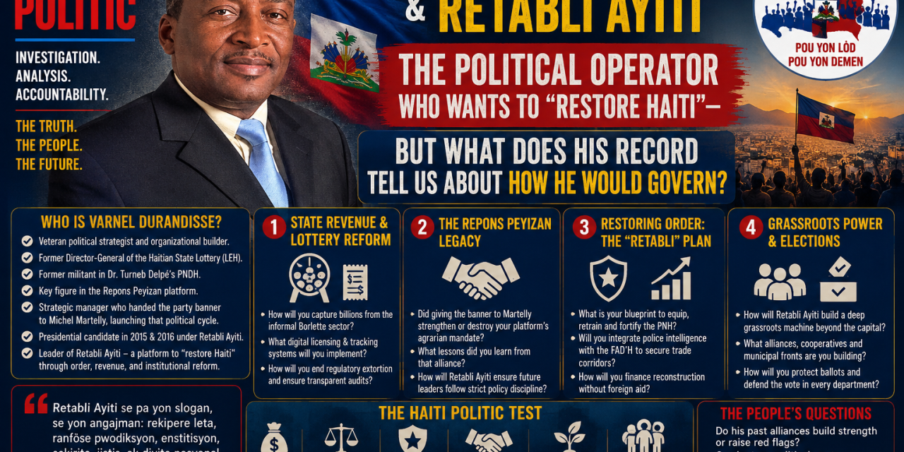 🇭🇹 HAITI POLITIC | CANDIDATE INVESTIGATION – JOSEPH G. VARNEL DURANDISSE & RETABLI AYITI – THE POLITICAL OPERATOR WHO WANTS TO “RESTORE HAITI”—BUT WHAT DOES HIS RECORD TELL US ABOUT HOW HE WOULD GOVERN?