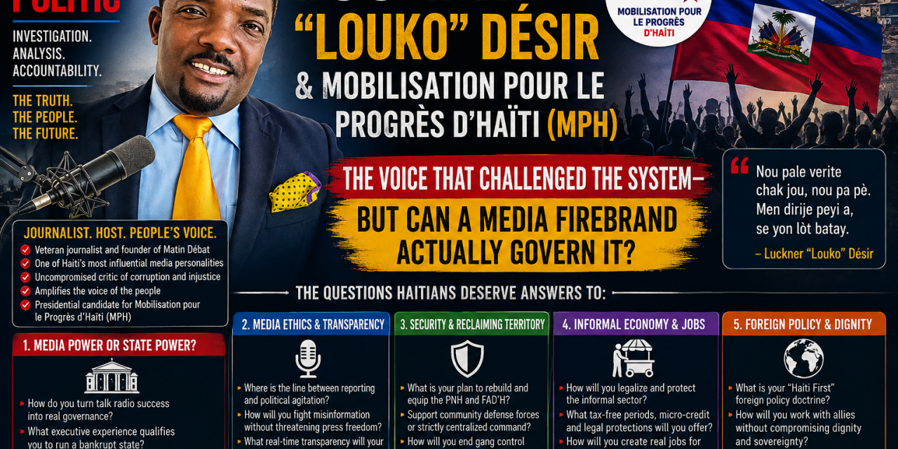 🇭🇹 HAITI POLITIC – LUCKNER “LOUKO” DÉSIR & MOBILISATION POUR LE PROGRÈS D’HAÏTI (MPH) – THE VOICE THAT CHALLENGED THE SYSTEM—BUT CAN A MEDIA FIREBRAND ACTUALLY GOVERN IT?