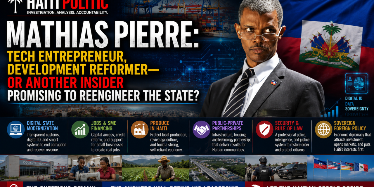 🔎 HAITI POLITIC INVESTIGATION | MATHIAS PIERRE: TECH ENTREPRENEUR, DEVELOPMENT REFORMER—OR ANOTHER INSIDER PROMISING TO REENGINEER THE STATE?