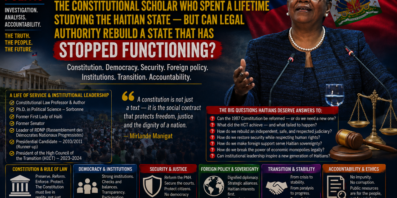 🇭🇹 HAITI POLITIC – MIRLANDE MANIGAT: THE CONSTITUTIONAL SCHOLAR WHO SPENT A LIFETIME STUDYING THE HAITIAN STATE — BUT CAN LEGAL AUTHORITY REBUILD A STATE THAT HAS STOPPED FUNCTIONING?