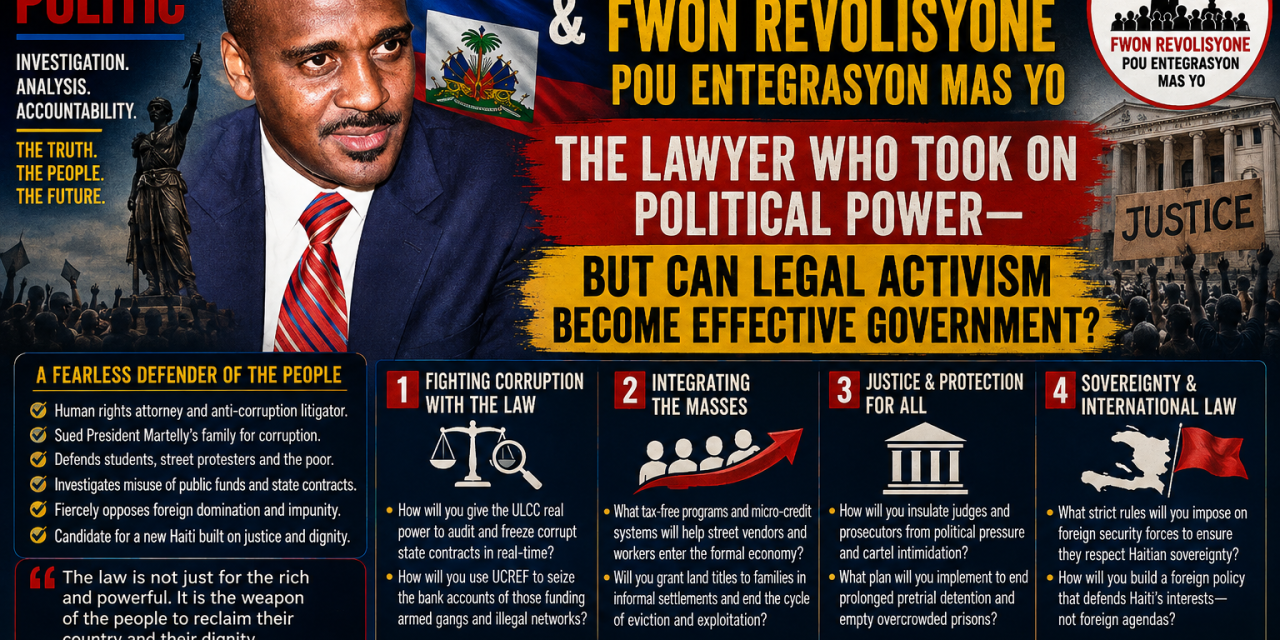 NEWTON LOUIS ST. JUSTE & FWON REVOLISYONE POU ENTEGRASYON MAS YO – THE LAWYER WHO TOOK ON POLITICAL POWER—BUT CAN LEGAL ACTIVISM BECOME EFFECTIVE GOVERNMENT?