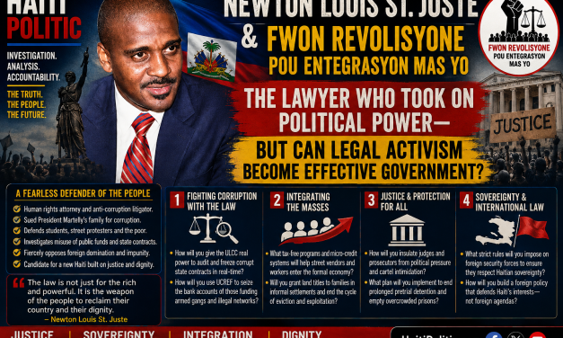 NEWTON LOUIS ST. JUSTE & FWON REVOLISYONE POU ENTEGRASYON MAS YO – THE LAWYER WHO TOOK ON POLITICAL POWER—BUT CAN LEGAL ACTIVISM BECOME EFFECTIVE GOVERNMENT?