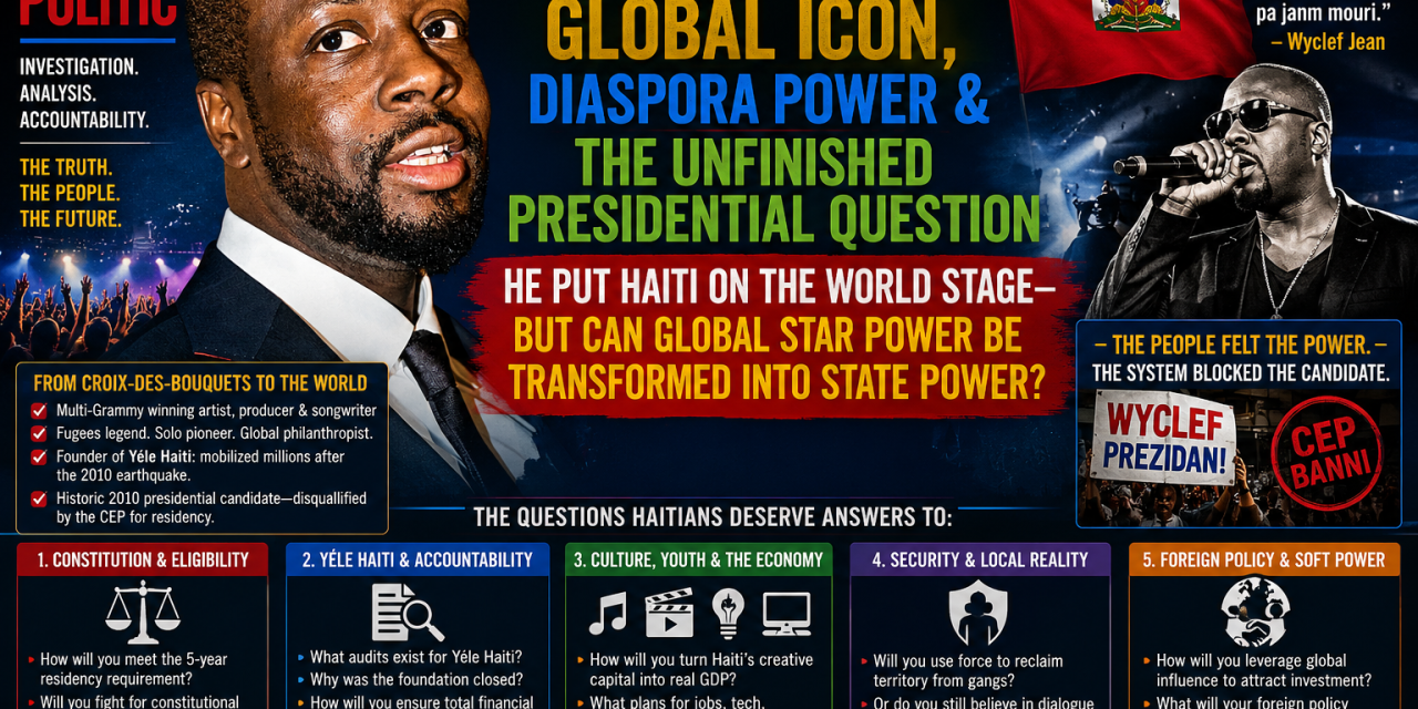 🇭🇹 HAITI POLITIC – WYCLEF JEAN: GLOBAL ICON, DIASPORA POWER & THE UNFINISHED PRESIDENTIAL QUESTION – HE PUT HAITI ON THE WORLD STAGE—BUT CAN GLOBAL STAR POWER BE TRANSFORMED INTO STATE POWER?