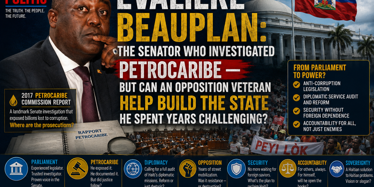 EVALIÈRE BEAUPLAN: THE SENATOR WHO INVESTIGATED PETROCARIBE — BUT CAN AN OPPOSITION VETERAN HELP BUILD THE STATE HE SPENT YEARS CHALLENGING?