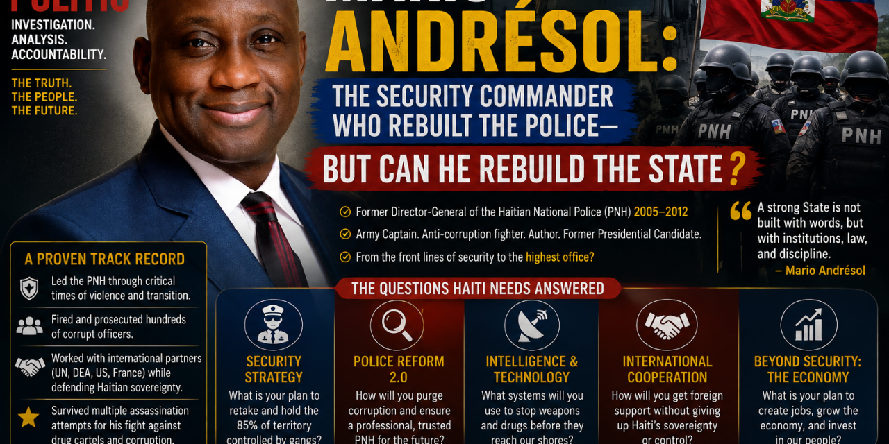 🇭🇹 HAITI POLITIC | INVESTIGATION • ANALYSIS • ACCOUNTABILITY – MARIO ANDRÉSOL: THE SECURITY COMMANDER WHO REBUILT THE POLICE—BUT CAN HE REBUILD THE STATE?