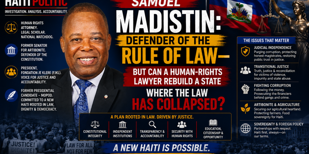 🇭🇹 HAITI POLITIC INVESTIGATION – SAMUEL MADISTIN: DEFENDER OF THE RULE OF LAW—BUT CAN A HUMAN-RIGHTS LAWYER REBUILD A STATE WHERE THE LAW HAS COLLAPSED?